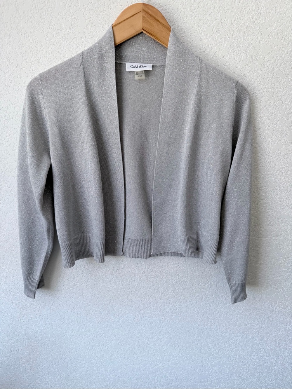 Calvin KleinThree-Quarter-Sleeve Glitter Shrug Cardigan